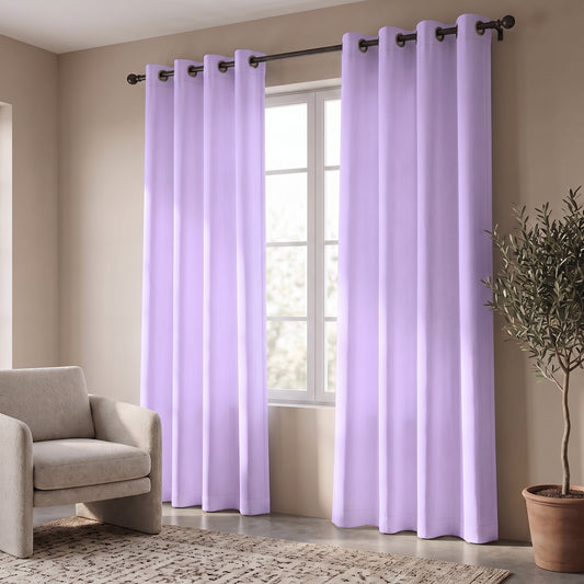 2 PC Plain Dyed Eyelet Curtains with lining-Lilac