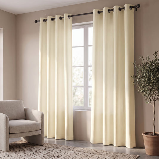 2 PC Plain Dyed Eyelet Curtains with lining-Offwhite