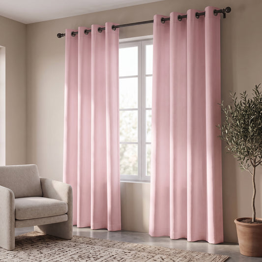 2 PC Plain Dyed Eyelet Curtains with lining- Pink