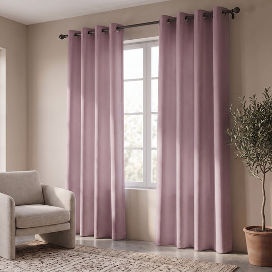 2 PC Plain Dyed Eyelet Curtains with lining- Rose Weed