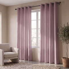 2 PC Plain Dyed Eyelet Curtains with lining- Rose Weed