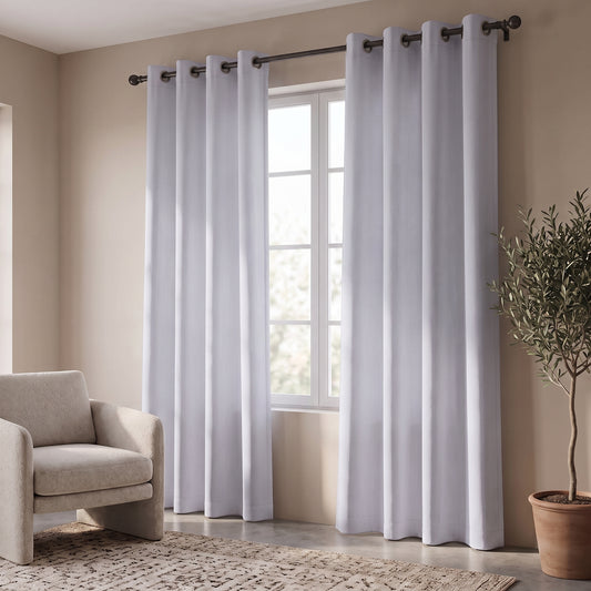 2 PC Plain Dyed Eyelet Curtains with lining-Silver