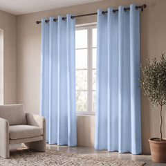 2 PC Plain Dyed Eyelet Curtains with lining-Light Blue