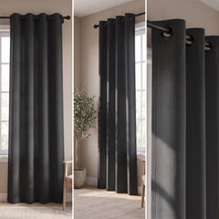 2 PC Plain Dyed Eyelet Curtains with lining-Black