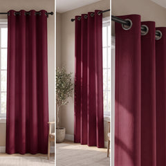 2 PC Plain Dyed Eyelet Curtains with lining- Burgundy