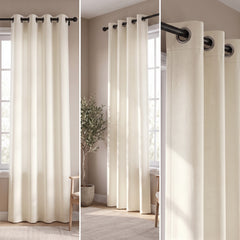 2 PC Plain Dyed Eyelet Curtains with lining-Offwhite