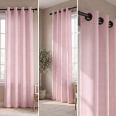 2 PC Plain Dyed Eyelet Curtains with lining- Pink