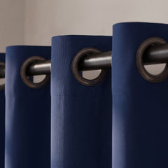 2 PC Plain Dyed Eyelet Curtains with lining-Navy Blue