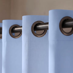 2 PC Plain Dyed Eyelet Curtains with lining-Light Blue