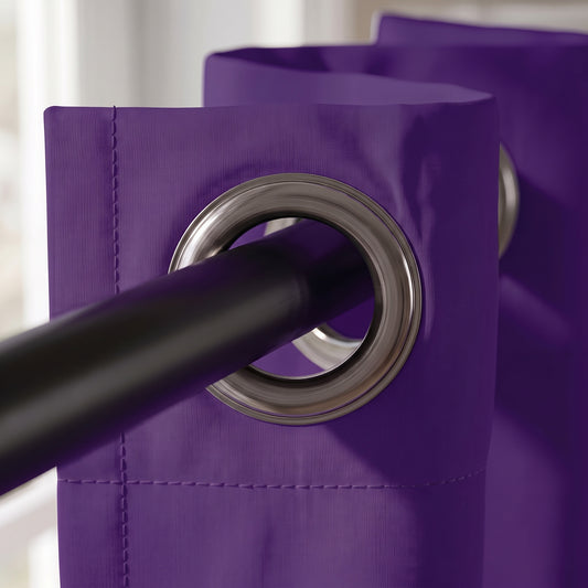 2 PC Plain Dyed Eyelet Curtains with lining-Heather Purple