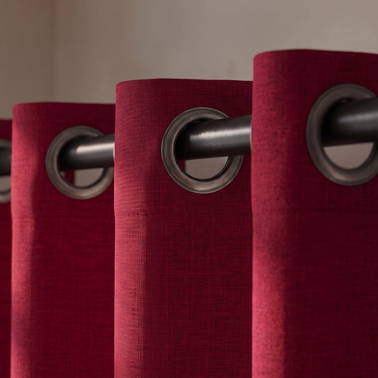 2 PC Plain Dyed Eyelet Curtains with lining-Red