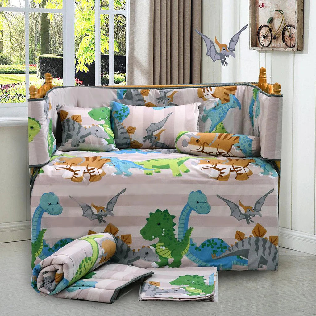 The Dino Reversible Printed Kids Baby Cot Set- Pink - 99 Bedding Store