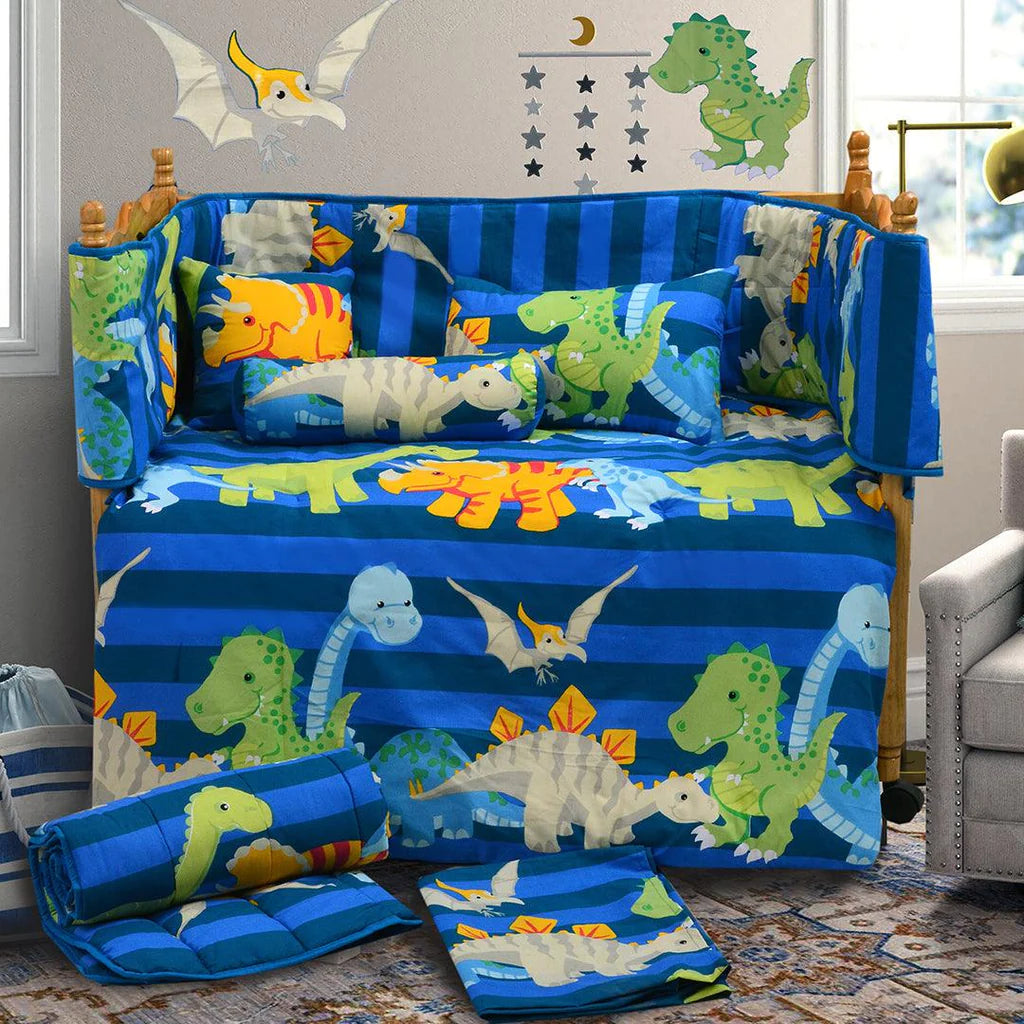 The Dino Reversible Printed Kids Baby Cot Set- Blue - 99 Bedding Store