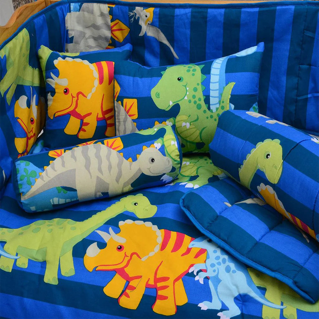 The Dino Reversible Printed Kids Baby Cot Set- Blue - 99 Bedding Store