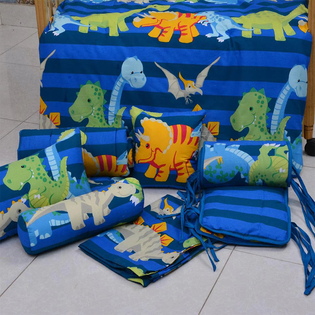 The Dino Reversible Printed Kids Baby Cot Set- Blue - 99 Bedding Store