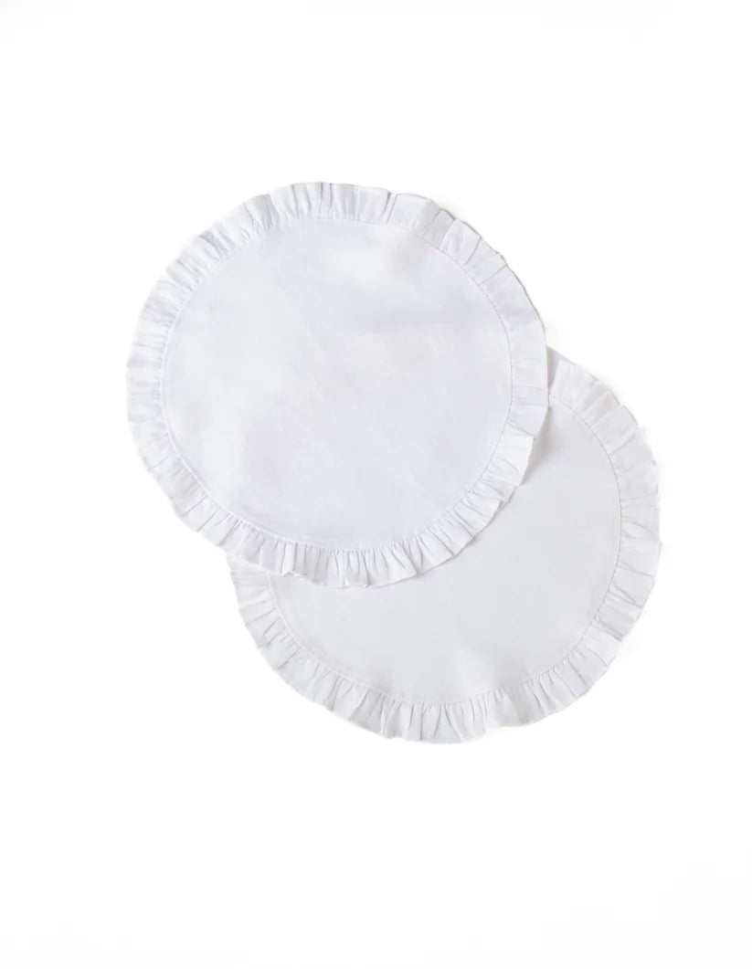 Round Ruffle Plain Cotton Placemats, Set - 99 Bedding Store