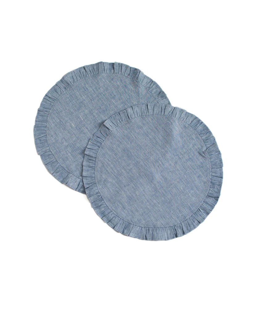 Round Ruffle Plain Cotton Placemats, Set - 99 Bedding Store