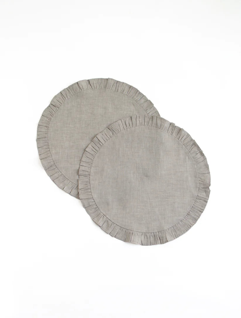 Round Ruffle Plain Cotton Placemats, Set - 99 Bedding Store