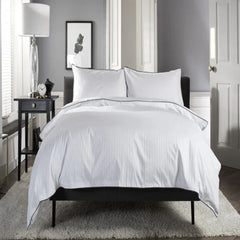 Luxury Satin Stripe 400 TC Duvet Cover Set with Silver Piping