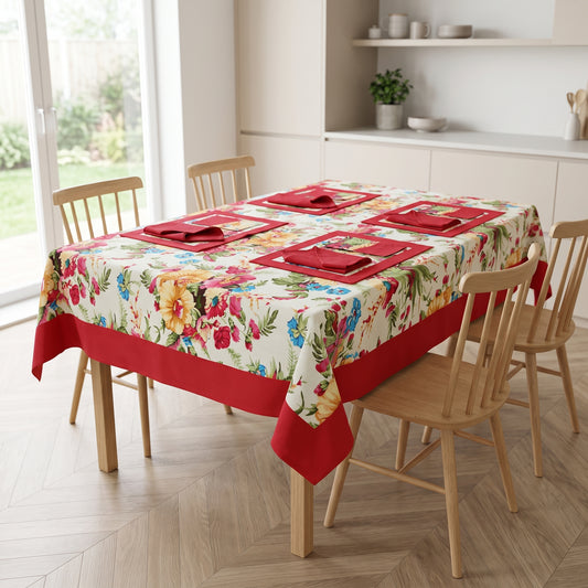 Decorative Printed Cotton Table Cover With Border Jasmin Flowral