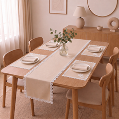 Luxury Cotton Dinning Set With Cute Lace - Beige