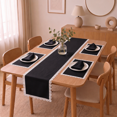 Luxury Cotton Dinning Set With Cute Lace - Black