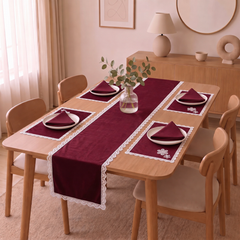 Luxury Cotton Dinning Set With Cute Lace - Burgundy