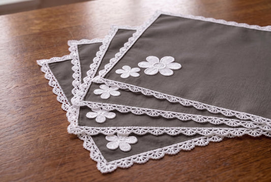 Luxury Cotton Dinning Set With Cute Lace - Charcoal Grey