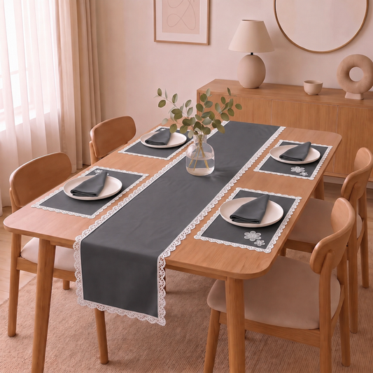 Luxury Cotton Dinning Set With Cute Lace - Charcoal Grey