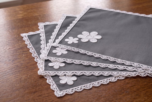 Luxury Cotton Dinning Set With Cute Lace - Grey