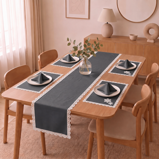 Luxury Cotton Dinning Set With Cute Lace - Grey