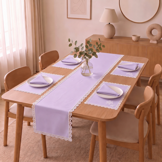Luxury Cotton Dinning Set With Cute Lace - Lavender