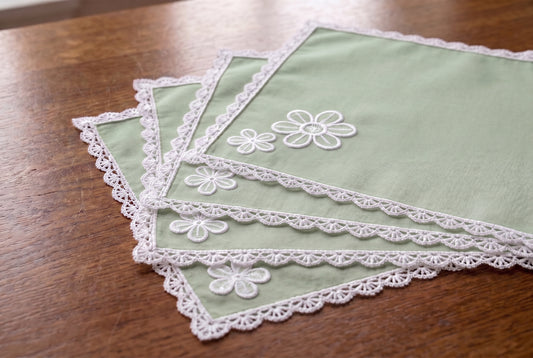 Luxury Cotton Dinning Set With Cute Lace - Sage Green