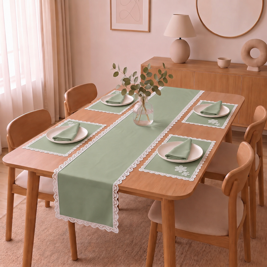Luxury Cotton Dinning Set With Cute Lace - Sage Green