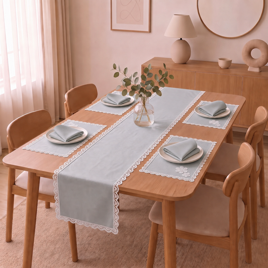 Luxury Cotton Dinning Set With Cute Lace - Silver