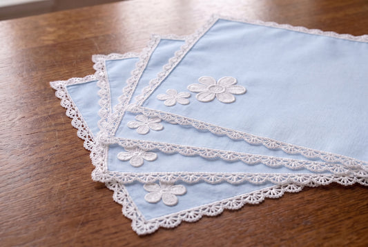 Luxury Cotton Dinning Set With Cute Lace - Sky Blue