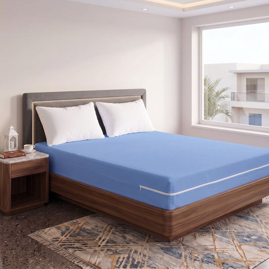 100% Cotton Zipper Mattress Cover - Blue