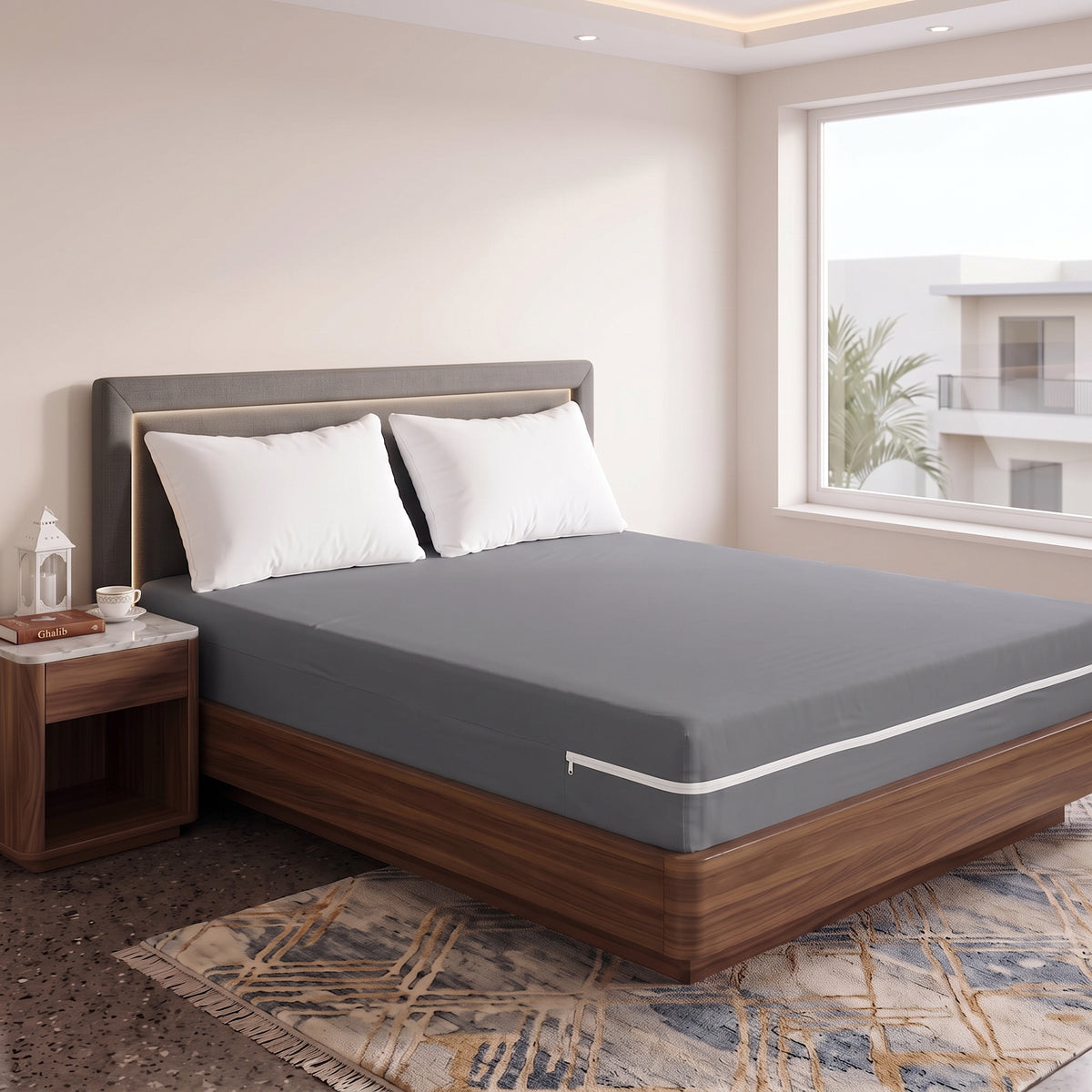100% Cotton Zipper Mattress Cover - Grey