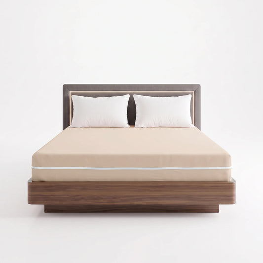 100% Cotton Zipper Mattress Cover - Beige