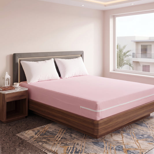100% Cotton Zipper Mattress Cover - Pink