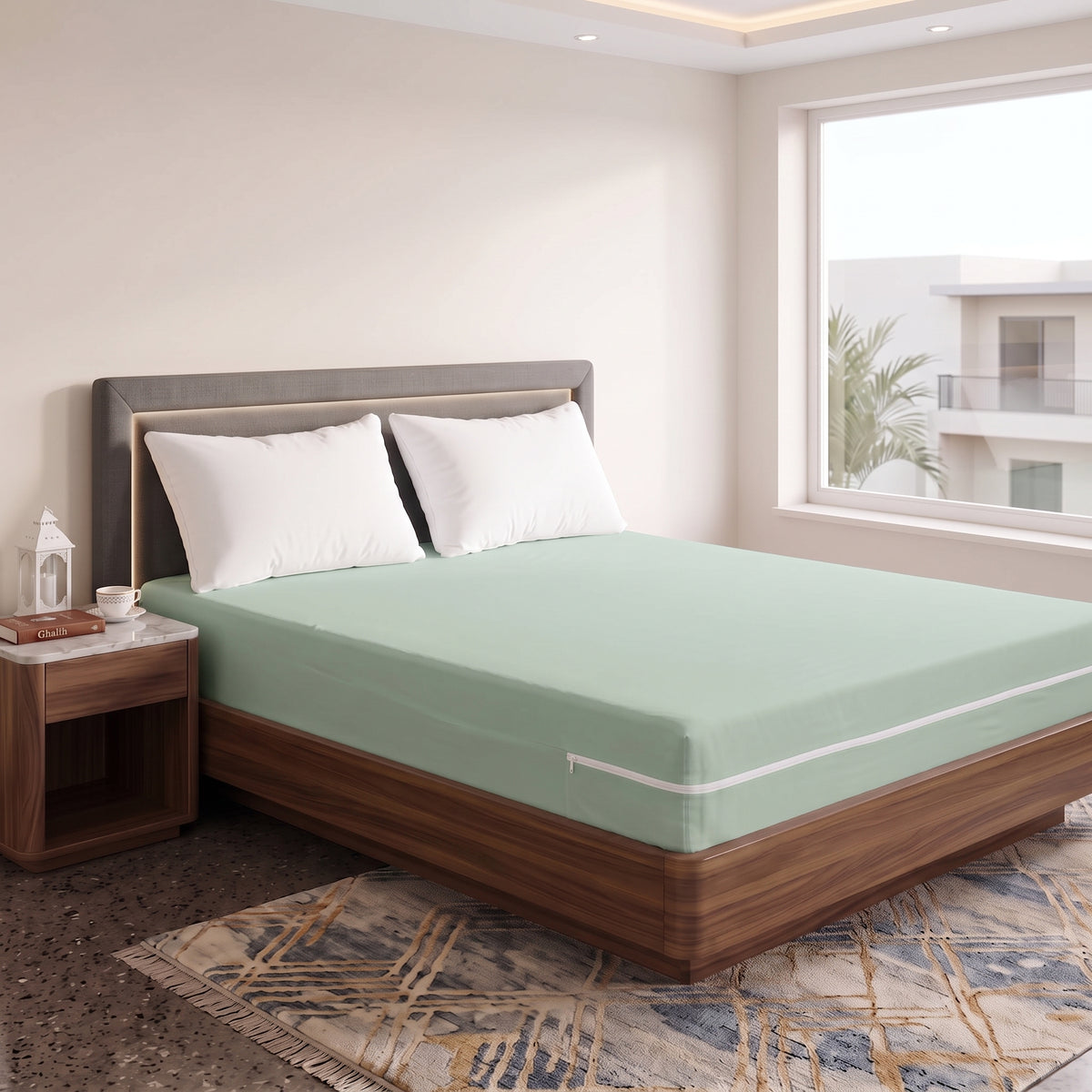100% Cotton Zipper Mattress Cover - Sage Green