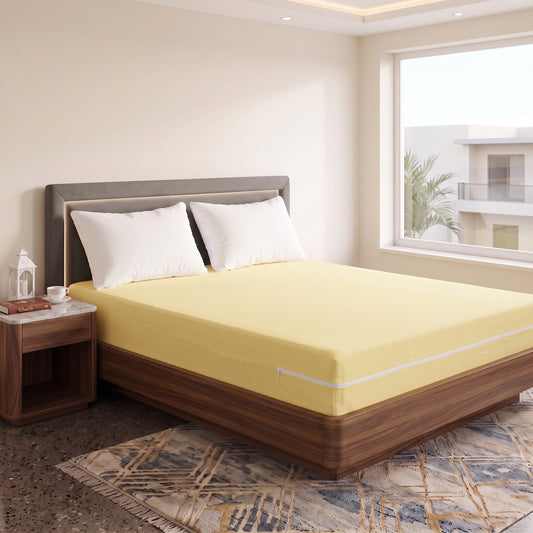 100% Cotton Zipper Mattress Cover - Yellow