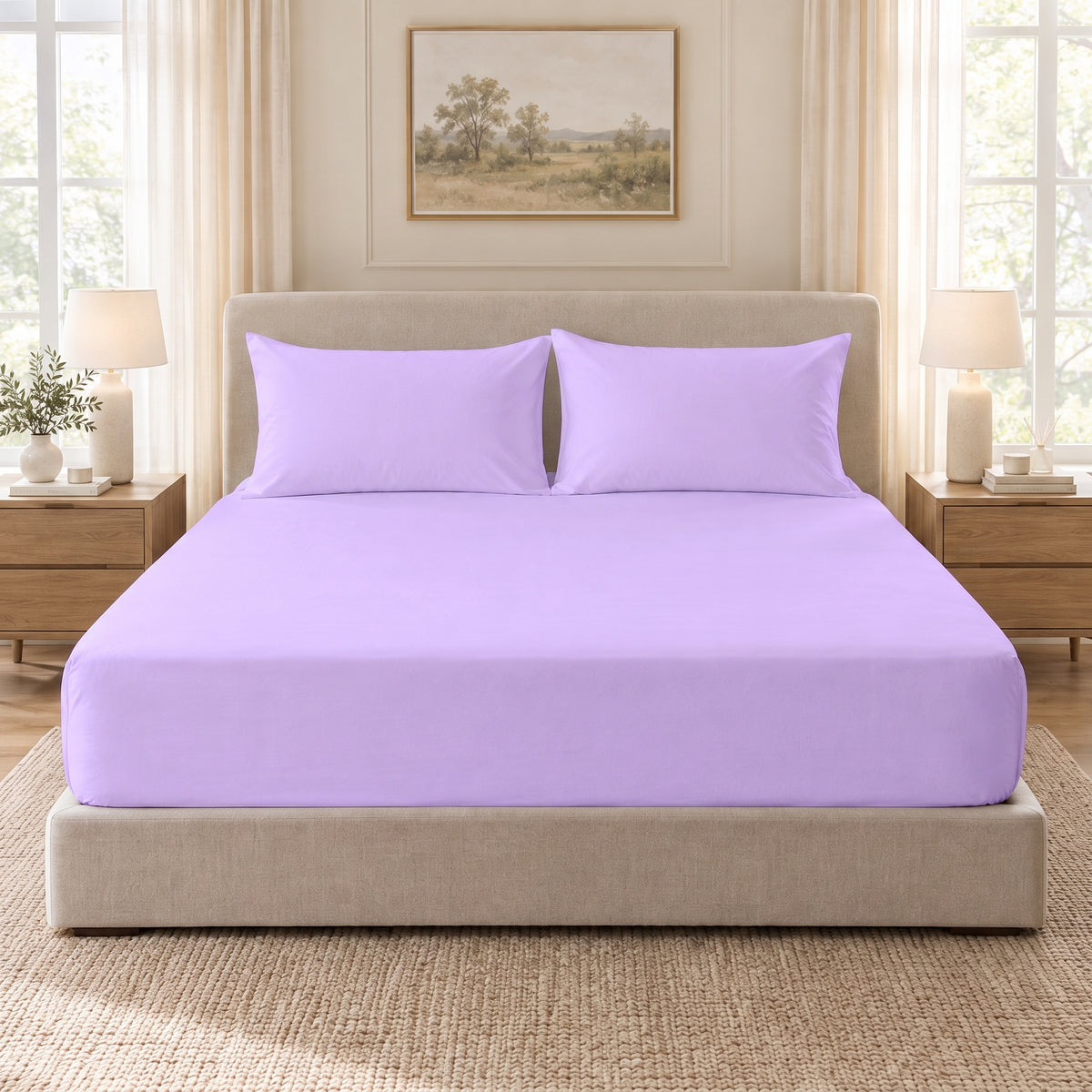 Light Lilac Egyptian Cotton Fitted Sheet Set