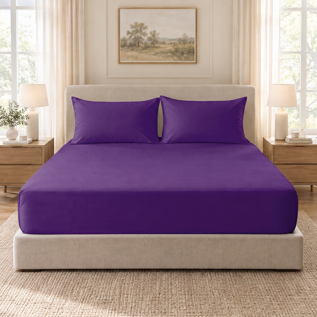 Egyptian Cotton Fitted Sheet Set - Purple