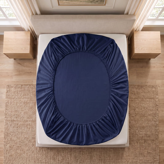 Navy Blue Egyptian Cotton Fitted Sheet Set