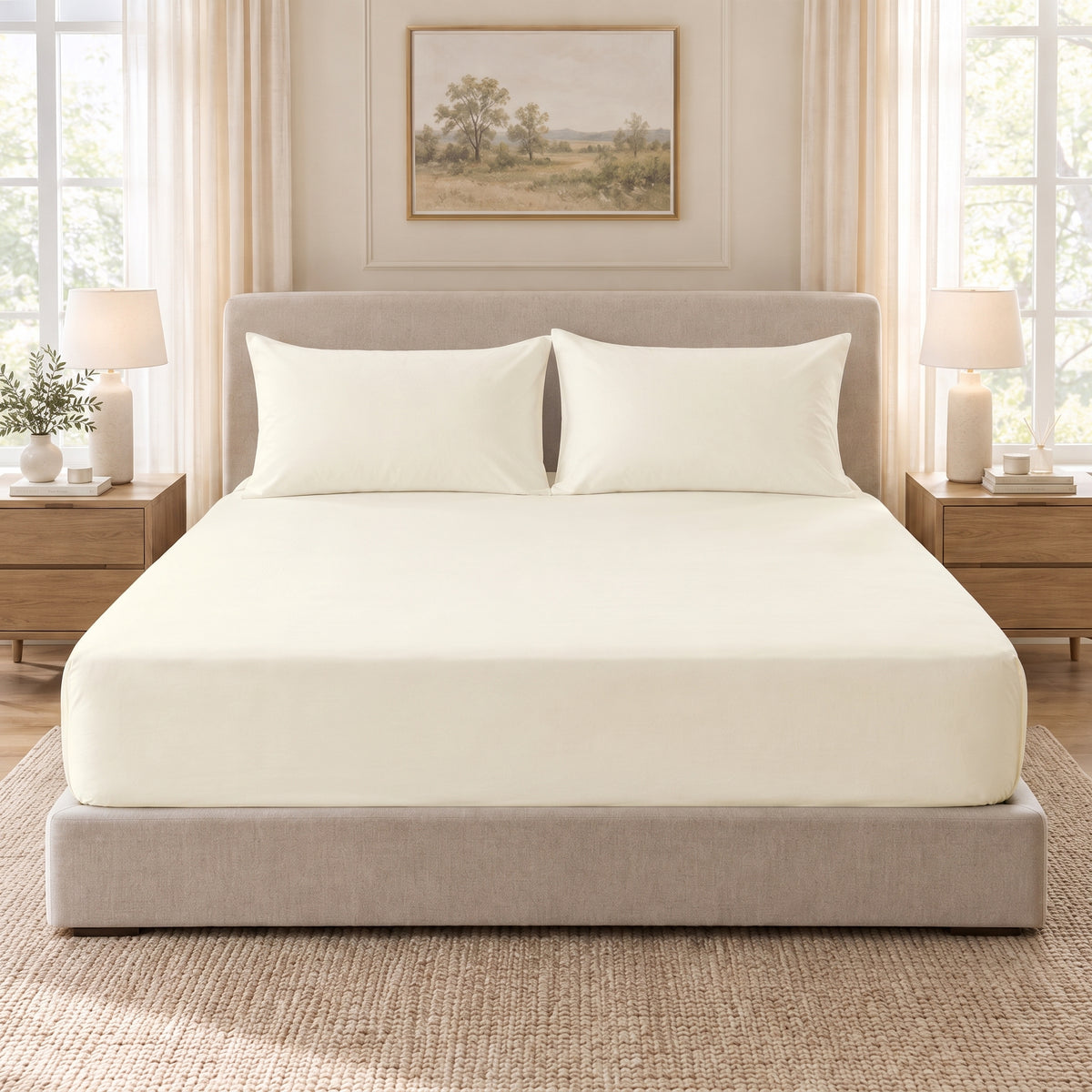 Egyptian Cotton Fitted Sheet Set- Off white
