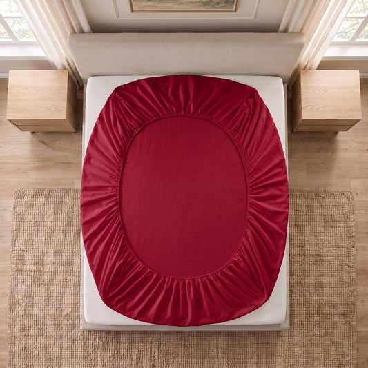 Red Egyptian Cotton Fitted Sheet Set
