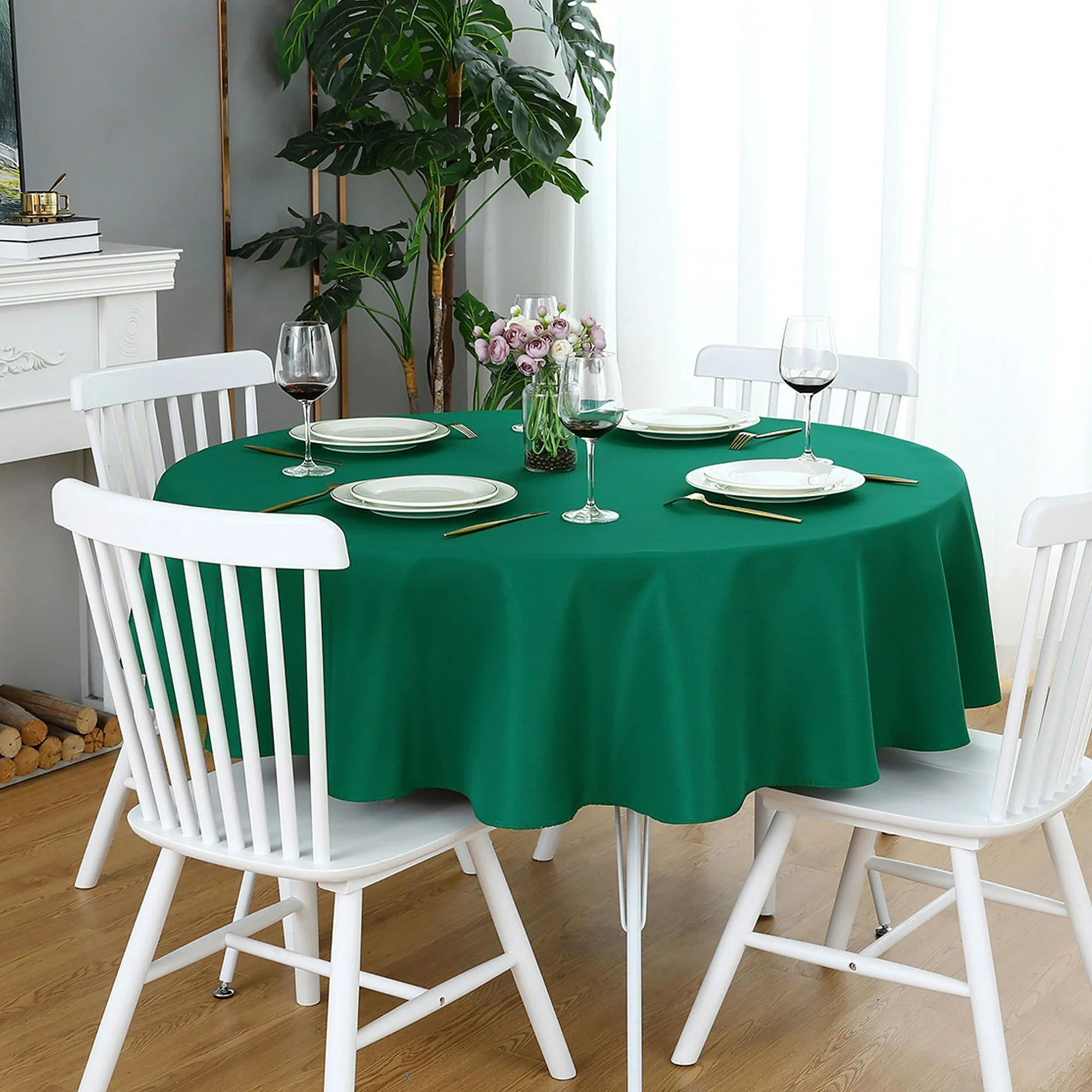 Decorative Cotton Round Tablecloth - Embrelled Green