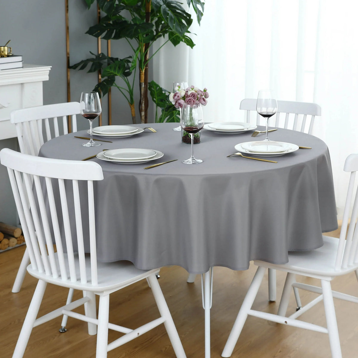 Decorative Cotton Round Tablecloth -Grey