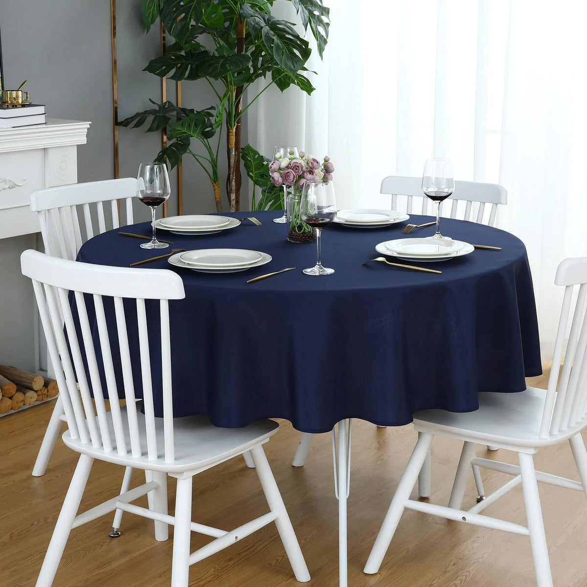 Decorative Cotton Round Tablecloth - Navy